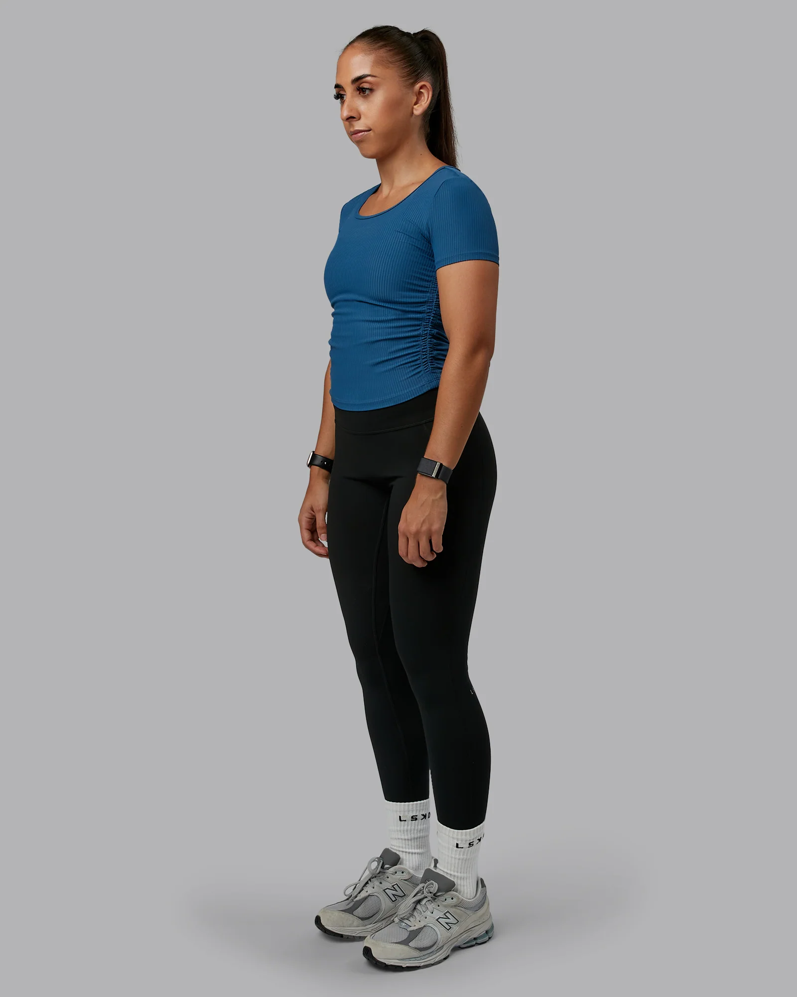 Ignite Ribbed Scrunch Side Cropped Tee - Indigo - Image 5