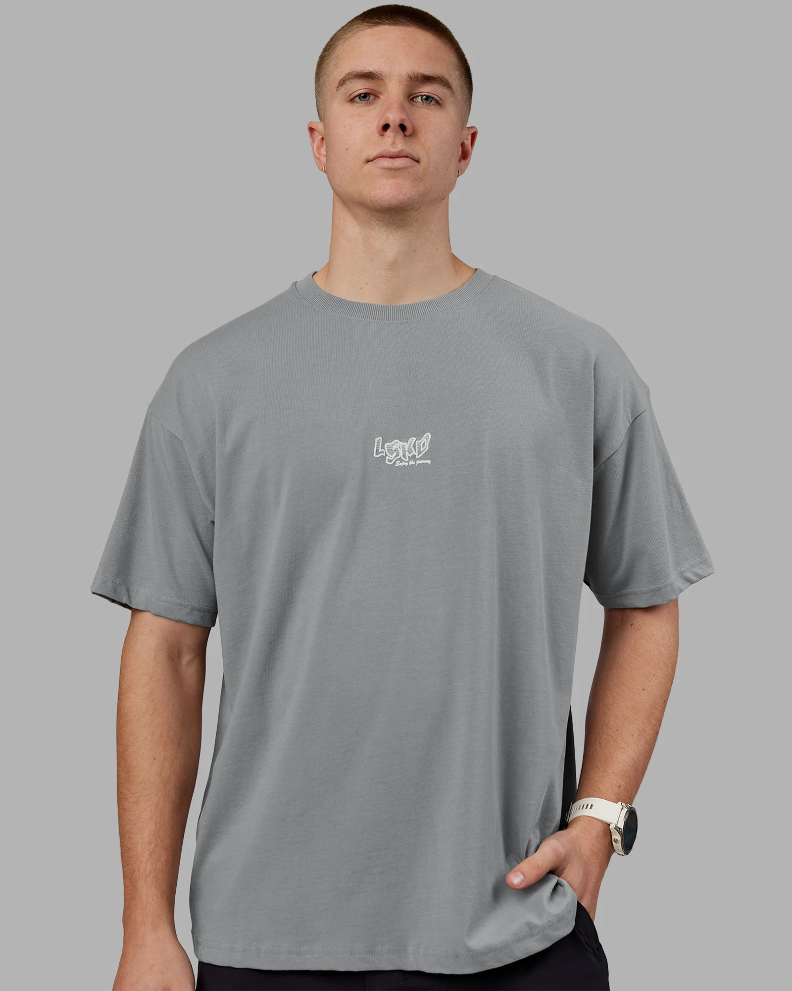 Time's Up Heavyweight Oversized Tee - Circular Grey-White - Image 3
